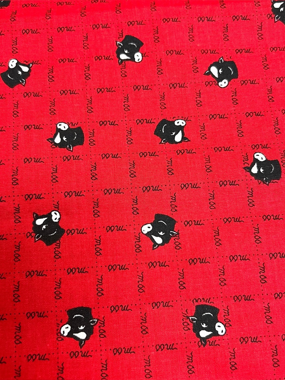 Vintage Red Black Cow Cotton Fabric 1993 Farmhouse 90s Cottagecore 44”x42”